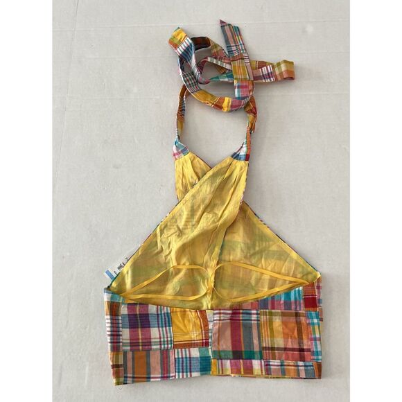 Staud x Birkenstock Womens Kai Patchwork Plaid Halter Top SIZE 4 Multicolor NEW - Picture 2 of 12